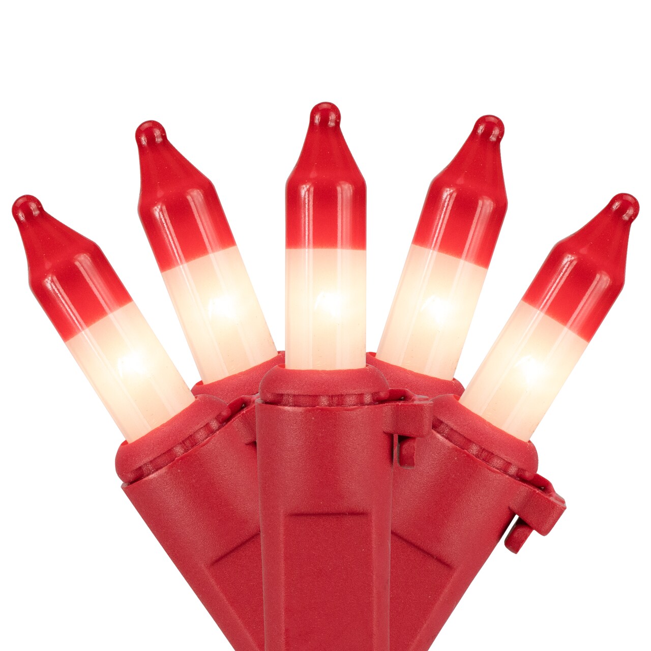 Northlight Peppermint Mini Christmas Light Set - White with Red Tip - 10' Red Wire - 50ct